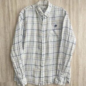 Peter Millar Coronado Linen Sport Shirt Mens Sz M Plaid Embroidered Logo Light